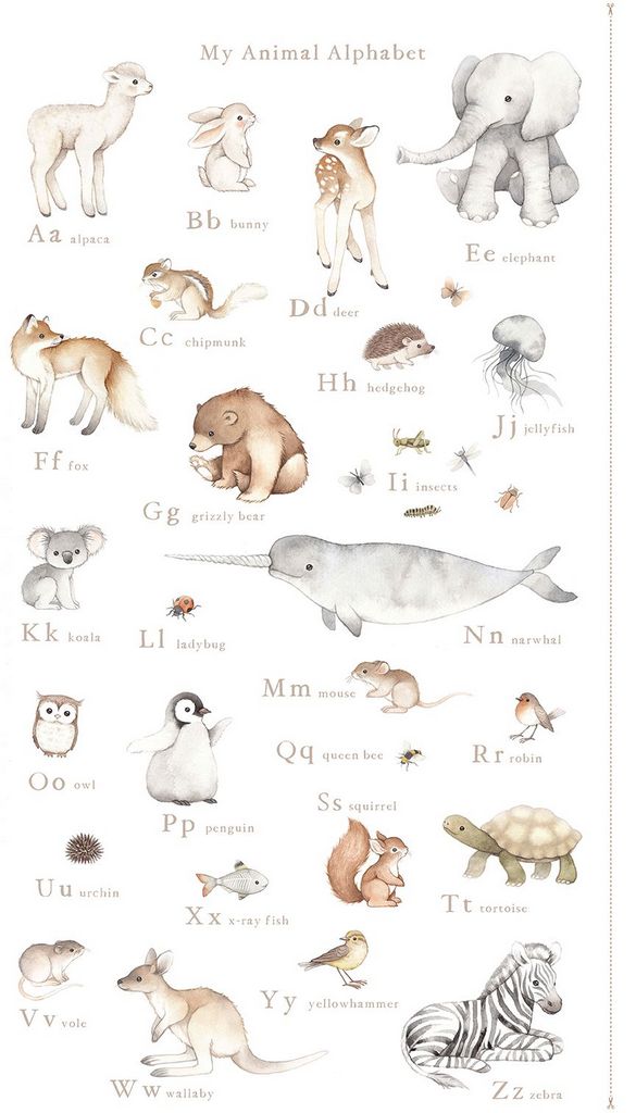 ABCs of Love My Animal Alphabet Panel White by Nina Stajner from Dear Stella