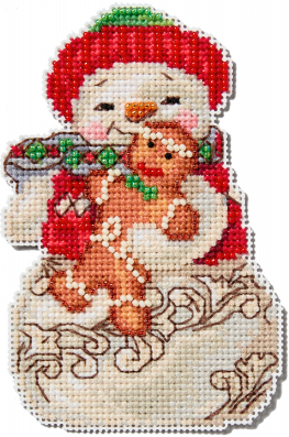 Snowman with Gingerbread by Jim Shore Cross Stitch & Bead Kit