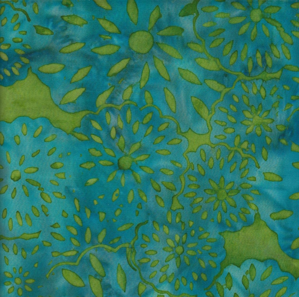 Batik Seed Flower Turquoise and Lime Green from Island Batik