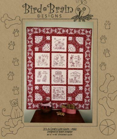 It'S A Dog'S Life Redwork Quilt Pattern From Bird Brain Designs