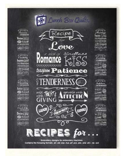 Recipe for Life Embroidery Designs from Lunch Box Quilts