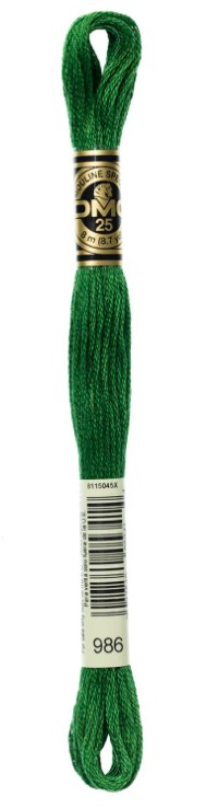 DMC Embroidery Floss Color 986 Very Dark Forest Green