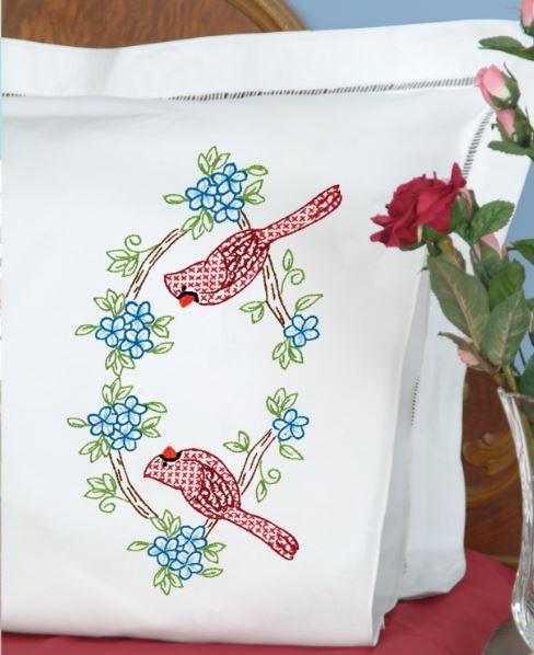 Perle Edge Pillowcases Cardinal from Jack Dempsey Needle Art