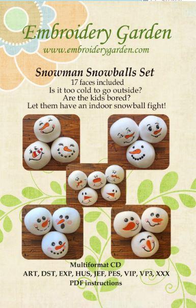 Snowman Snowball Set Embroidery Pattern