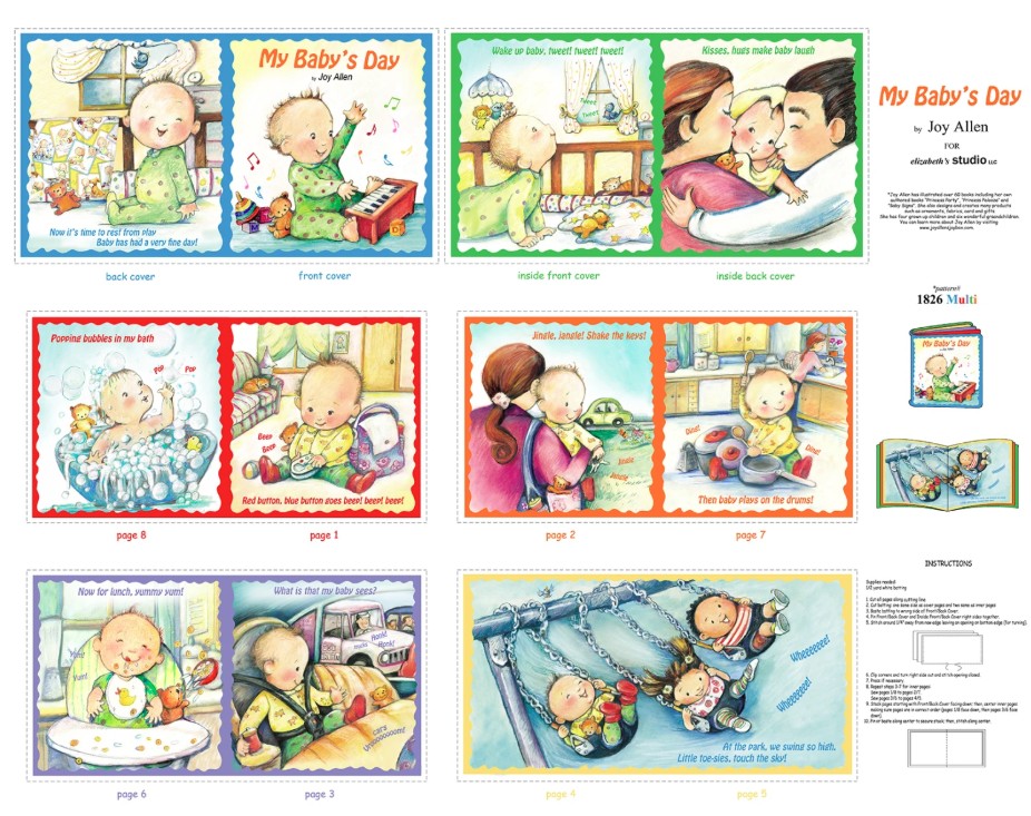 My Baby's Day Soft Book Panel by Joy Allen for Elizabeth's Studio