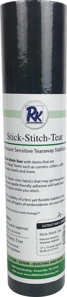 Stick-Stitch-Tear - Black 15" X 10 Yards By Rnk Distributing