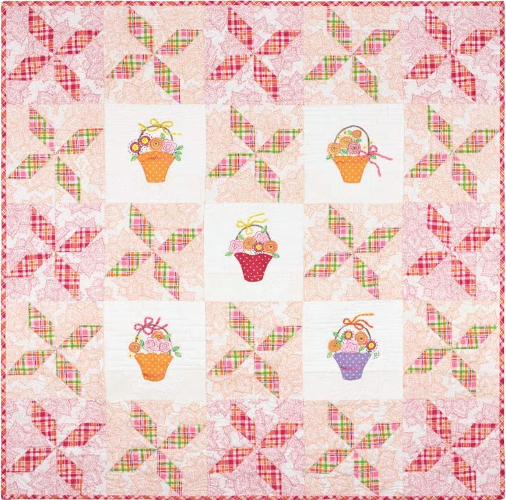 Paniers de Fleurs (Baskets of Flowers) Embroidered Quilt Pattern from Crabapple Hill