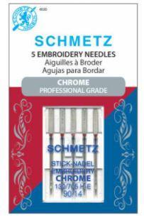 Schmetz 5 Embroidery Needles Chrome 90/14