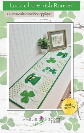 Luck Of The Irish Runner Emb. Pattern With Custom Quilting Machine Applique By Amelie Scott Designs