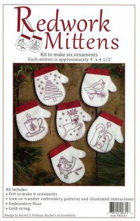 [RGRE-K0614] Redwork Mittens Ornament Kit