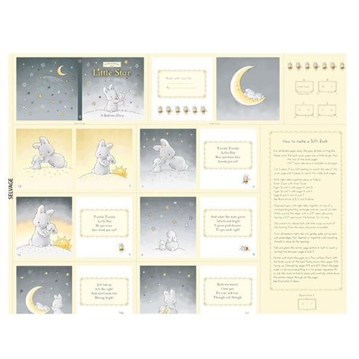 [TTR-C6448-Y] Bunny Little Star Soft Book Panel by Bunnies by the Bay for Timeless Treasures 