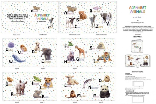 [ES-7306W] Animal Friends Abc Book Panel By John Butler For Ellzabeths Studio