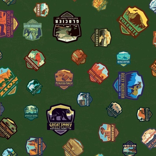 [RB-C8782-G] National Parks Patches Green by Anderson Design Group for Riley Blake Designs
