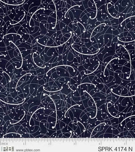 [PB-4174-N] Sparkle Suede White Arcs On Navy From P&B Textiles