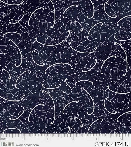 [PB-4174-N] Sparkle Suede White Arcs On Navy From P&B Textiles