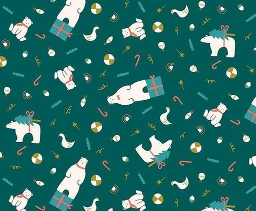 [NOR-90174m-68] Polar Magic Bear Presents Teal  By Lemonni From Figo Fabrics