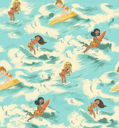 [WF-52145-2] Malibu Sufer Girl Aquamarine By Heather Ross From Windham Fabrics