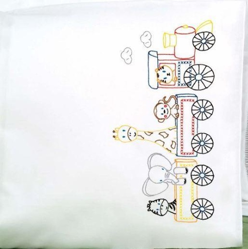 [JD-1605-442] Jungle Train  Pillowcase From Jack Dempsey Needle Art