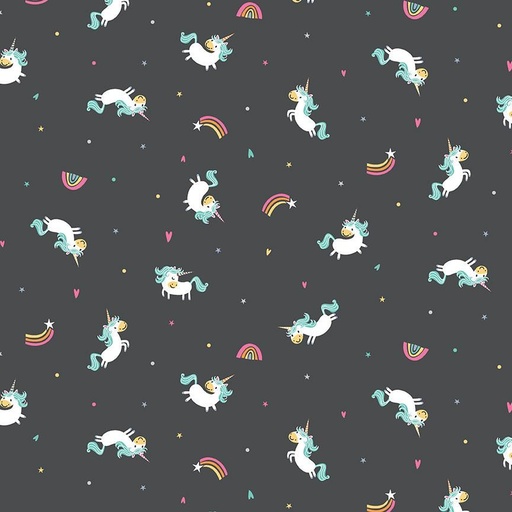 [RB-10471-CH] Unicorn Kingdom Unicorn Toss Charcoal From Riley Blake