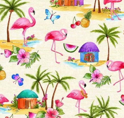 [MM-9745-Beige] Pink Flamingos Beige