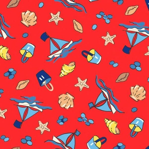 [PB-04635-R] Beach Baby Tossed Toys Red By Retro Vintage For P&B Textiles