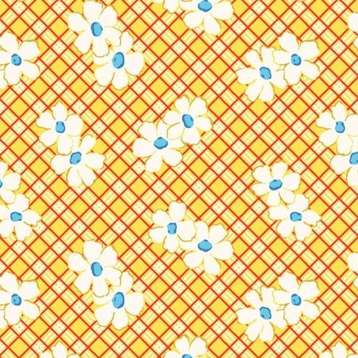 [PB-04632-Y] Beach Baby Plaid Floral Yellow By Retro Vintage For P&B Textiles