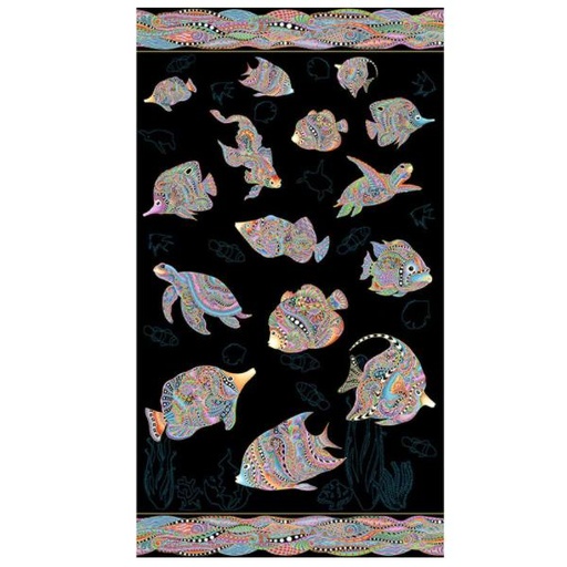 [BEN-13001M-12-P] Hooked On Fish Scenic Panel Black/Multi By Ann Lauer For Benartex