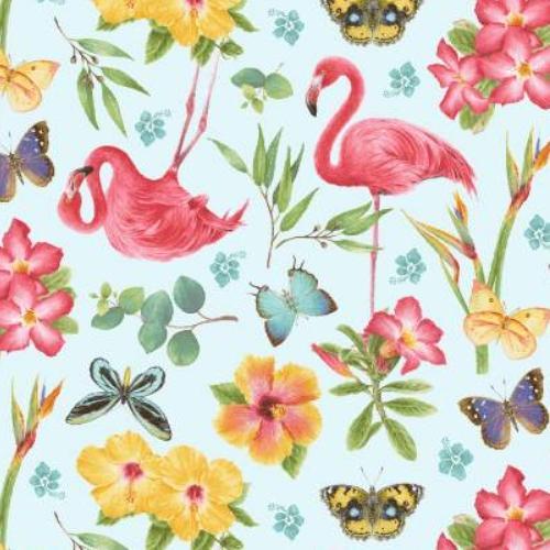 [HG-9864-78] Pink Paradisetossed Flamingos &  Flowers Multi By Jane Shasky For Henry Glass