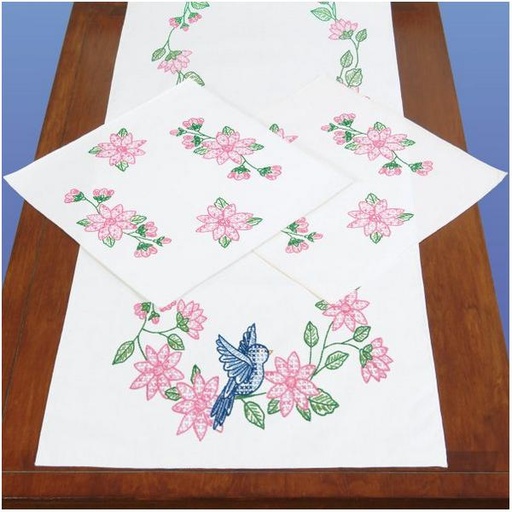 [JD-448-31] Birds Perle Edge Scarf & Doilies Set for Hand Embroidery from Jack Dempsey