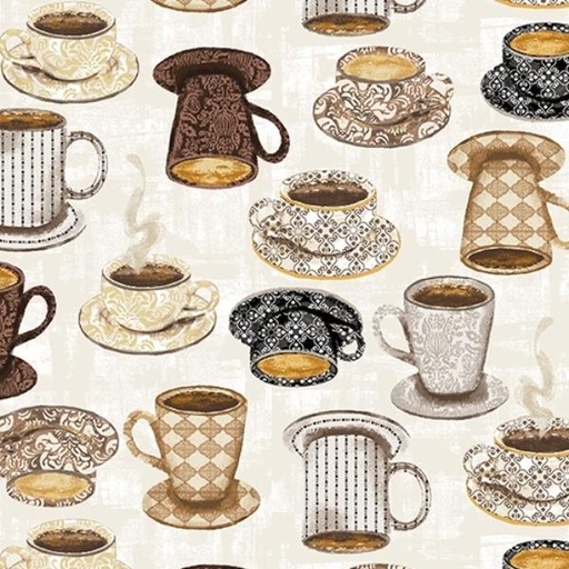 [WF-53063-1] Coffee Connoisseur Mug Collection Cream By Jean Plout For Whistler Studios From Windham Fabrics