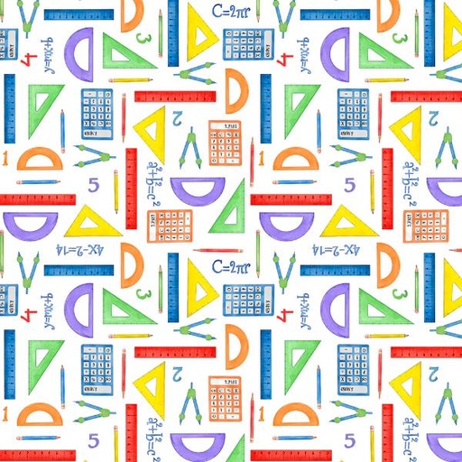 [WP-33874-147] School Is Cool Math Supplies White By Nancy Mink From Wilmington Prints