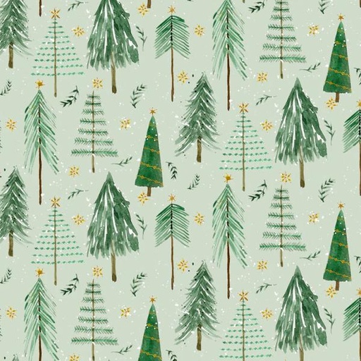 [PB-04708-G] Gnome's Home Tree Farm Trees Green by Audrey Jeanne Roberts for P & B