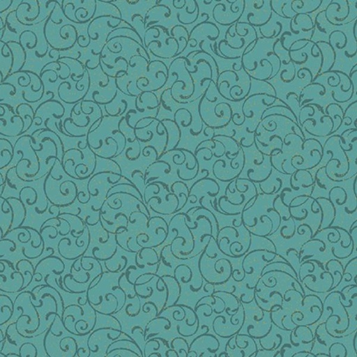 [BEN-5073-82] Festive Medley Winter Scroll Medium Teal By Jackie Robinson For Benartex