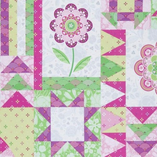 [BEN-13516-26] Frolic Blossom Block Panel Rose By Amanda Murphy For Benartex