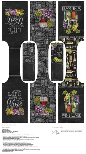 [NOR-24560-99] Life Happens Wine Tote Panel By Ellen & Clark Studio For Northcott