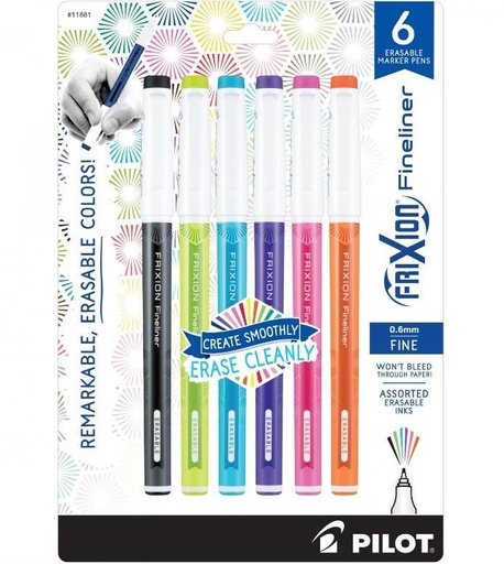 [FX-FC6002] Frixion Fineliner Erasable Pens 6 Pk