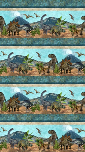 [NOR-24742-68] Prehistoric World Stripe Teal/Multi By Linda Ludovico For Northcott