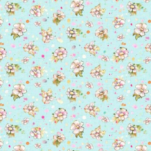 [PB-04740-T] Boots & Blooms Small Floral Teal By Sillier Than Sally Designs For P & B Textiles