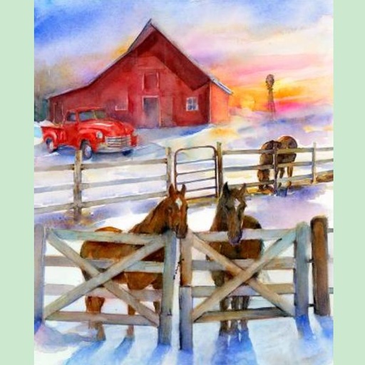 [3W-19290-PNL] Snowfall On The Range Barn Panel By John Keeling For 3 Wishes Fabric