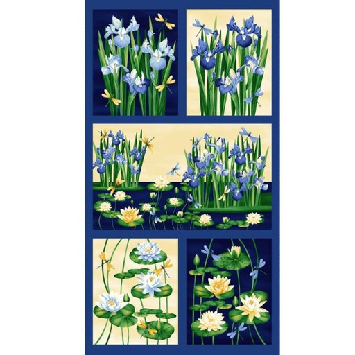 [HG-2895P-77] Water Lily Magic Block Panel Indigo by Jan Mott  from Henry Glass