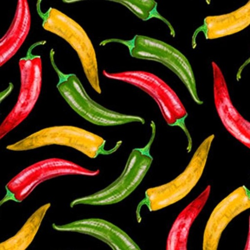 [NOR-24809-99] Smokin Hot Peppers On Black Background From Northcott