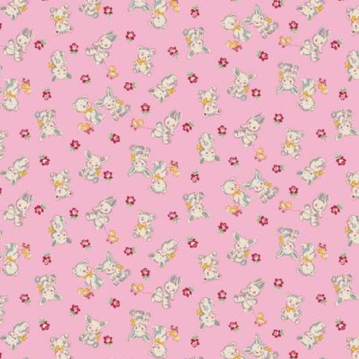 [HG-367-22] Nana Mae 6 Bunnies & Bears Pink From Henry Glass