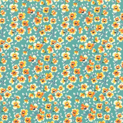 [KAUF-21034-213] Sunnyside Farm Floral Teal By Debbie Beaves From Flowerhouse For Robert Kaufman Fabrics