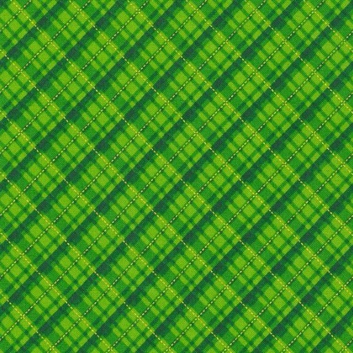 [KAUF-20968-7] Holiday Charms Plaid Green Metallic From Robert Kaufman