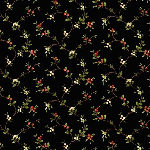 [MB-210220-BLK] Holiday Foliage Holly Vine Black By Laura Berringer For Marcus Brothers