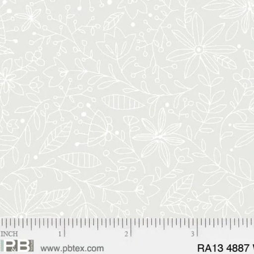 [PB-RA13-4887W] Ramblings 13 Outline Floral White On White By P & B Textiles