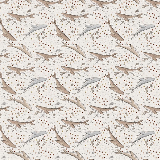 [NOR-90619-12] Calm Waters Whales Cream By Bernadett Urbanovics For Figo Fabrics