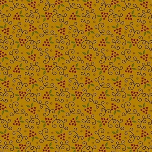 [HG-674-404-MUST] Scraps Of Kindness Star Vine Mustard By Kim Diehl For Henry Glass