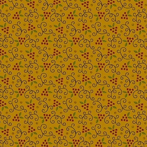 [HG-674-404-MUST] Scraps Of Kindness Star Vine Mustard By Kim Diehl For Henry Glass