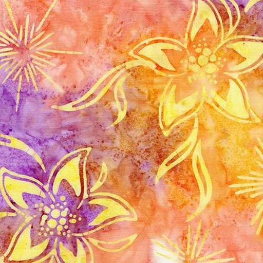 [TTR-8786Sunset] Tonga Batik Flowers & Starburst By Timeless Treasures